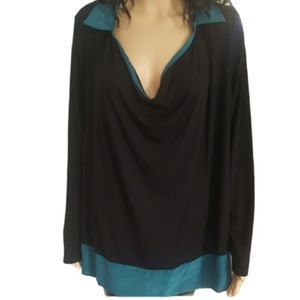 Three Dots Shirt Vneck Black Green Womens Size Large